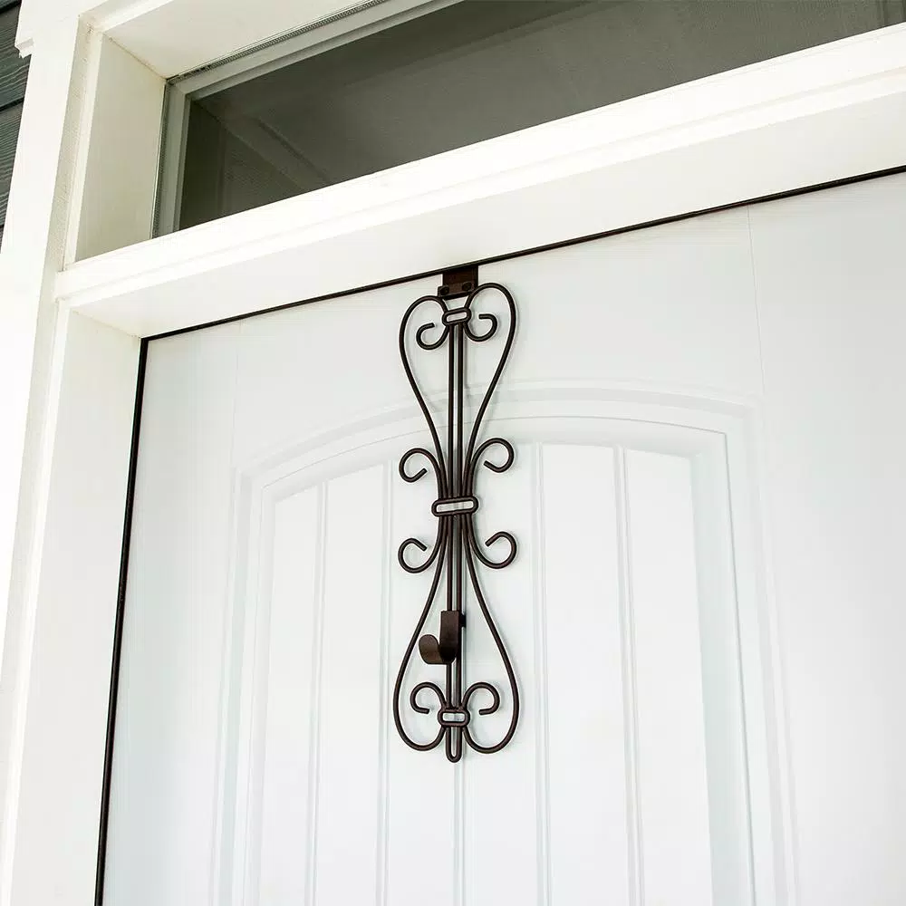 Village Lighting Company Adjustable Wrought Iron Wreath Hanger, Holds up to 20 lbs, Black