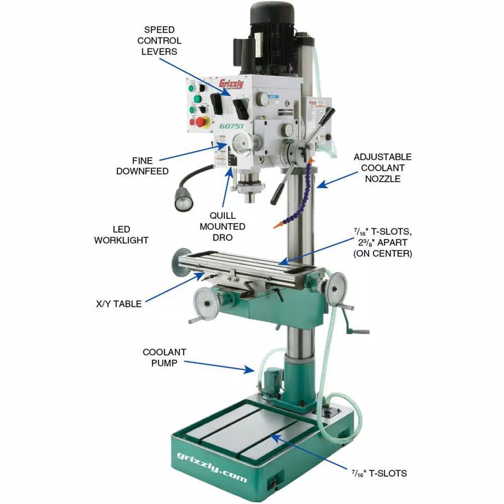 Grizzly Industrial Heavy-Duty Industrial Drill Press with 1-1/4 in. Chuck and 6-Speed Gear-Head Spindle