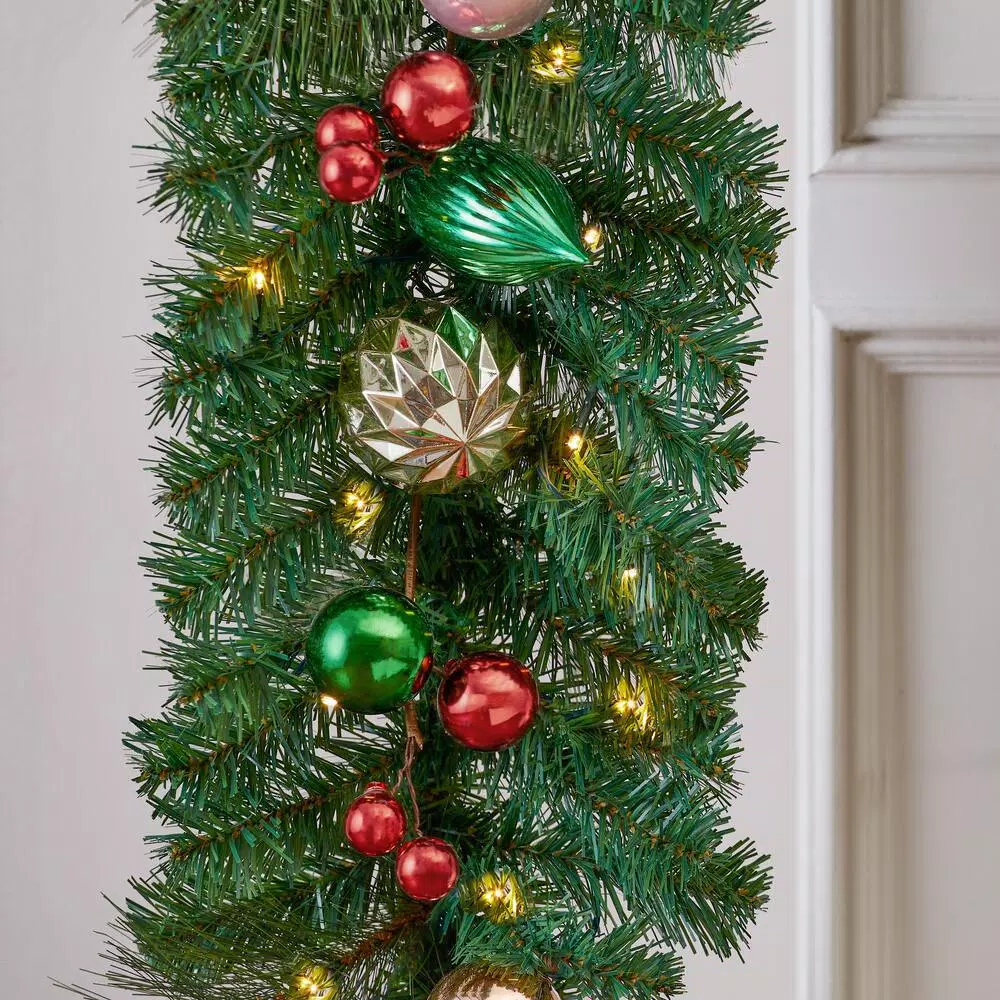 Home Accents Holiday 9 ft. Fantasleigh Pre-Lit LED Artificial Christmas Garland with Ornaments