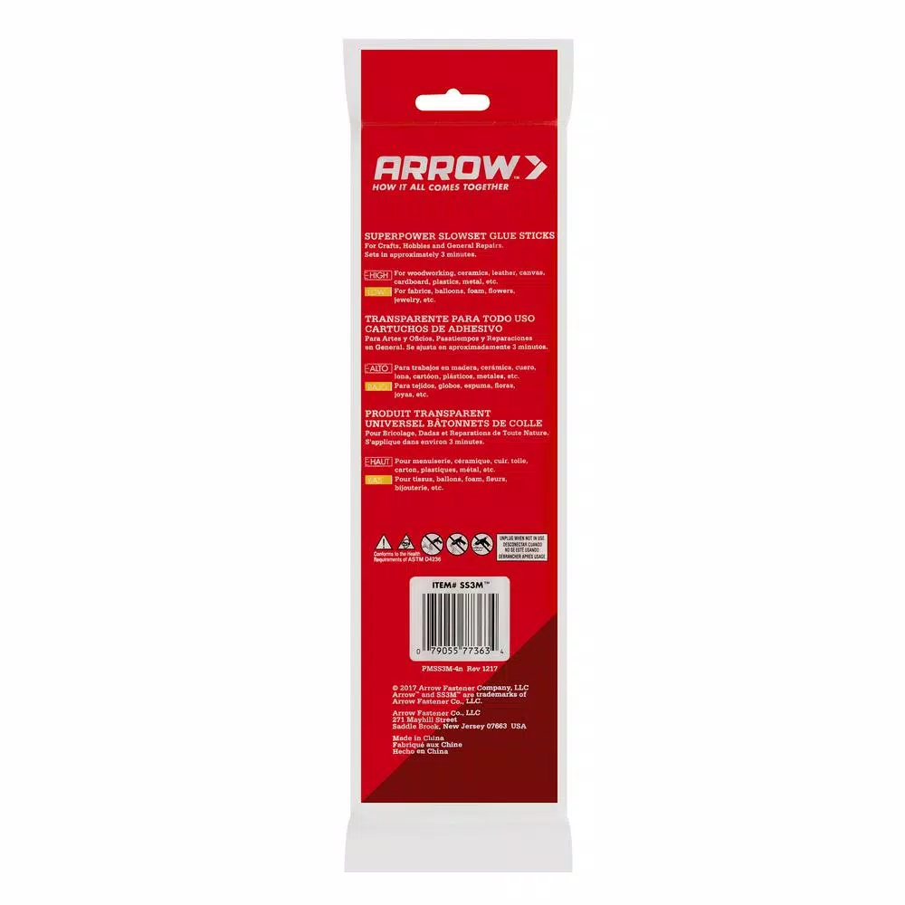 Arrow SS3M Slow Set Glue Sticks, 1/2 in. Diameter, 12 Pack