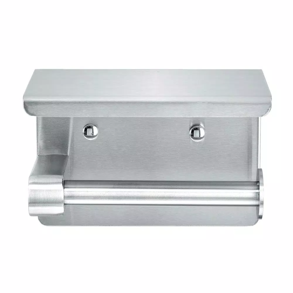 Alpine Industries Single Post Toilet Paper Holder with Storage Shelf, Brushed Stainless Steel