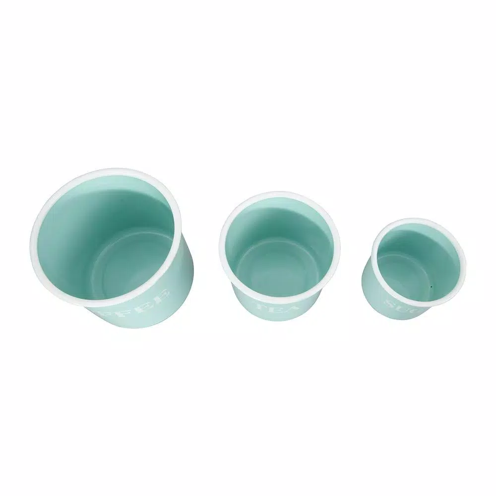 3R Studios 3-Piece Green Metal Kitchen Canister Set with Lids - Coffee, Tea, and Sugar Typography