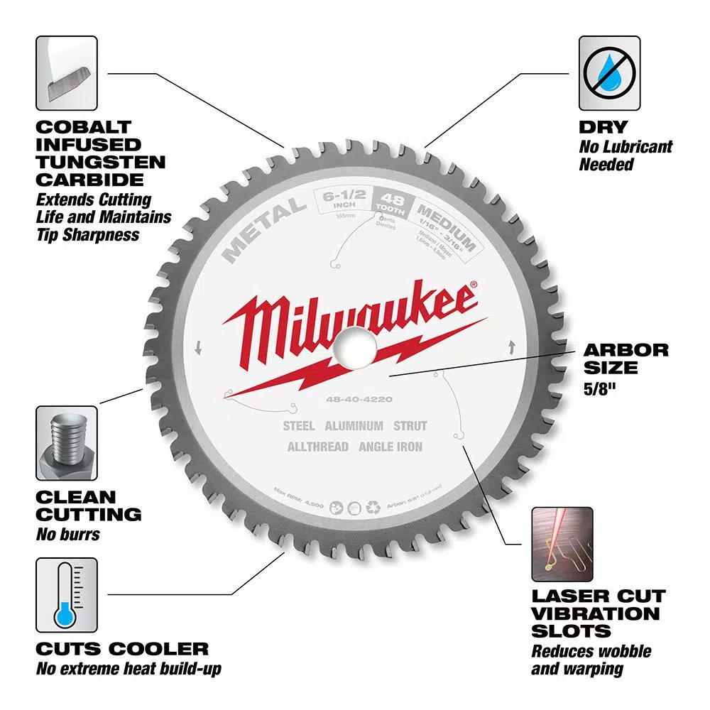 Milwaukee 6-1/2 in. 48T Carbide Metal Cutting Circular Saw Blade