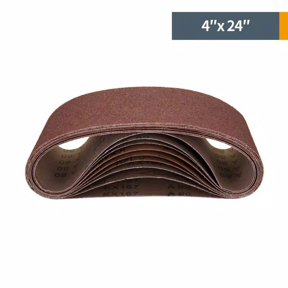 POWERTEC 120 Grit Aluminum Oxide Sanding Belts, 4 in. x 24 in. (10-Pack)