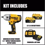 DEWALT 20V MAX XR Brushless 1/2 in. High Torque Impact Wrench Kit with (2) 5.0 Ah Batteries thumbnail 2