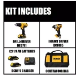 DEWALT 20V MAX Cordless Drill and Impact Driver Combo Kit (2-Tool) with (2) 1.3 Ah Batteries, Charger & Bag thumbnail 2