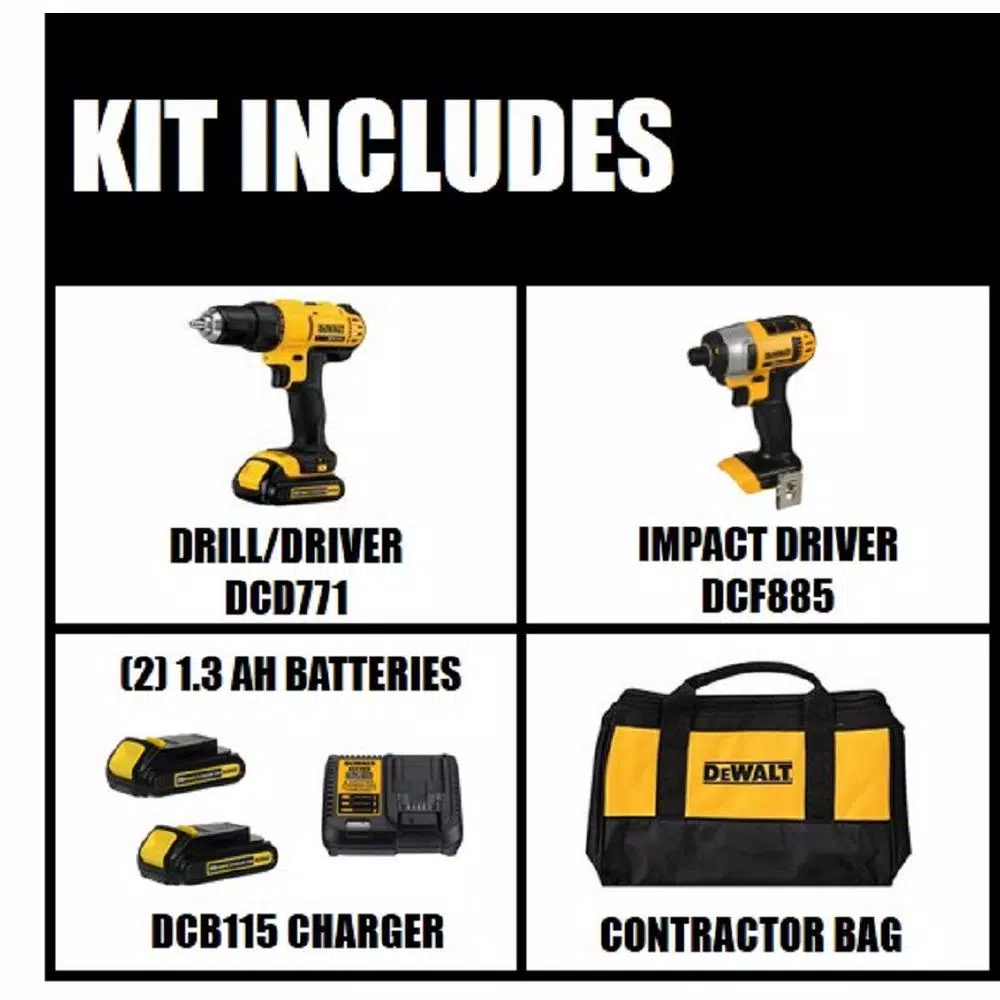 DEWALT 20V MAX Cordless Drill and Impact Driver Combo Kit (2-Tool) with (2) 1.3 Ah Batteries, Charger & Bag