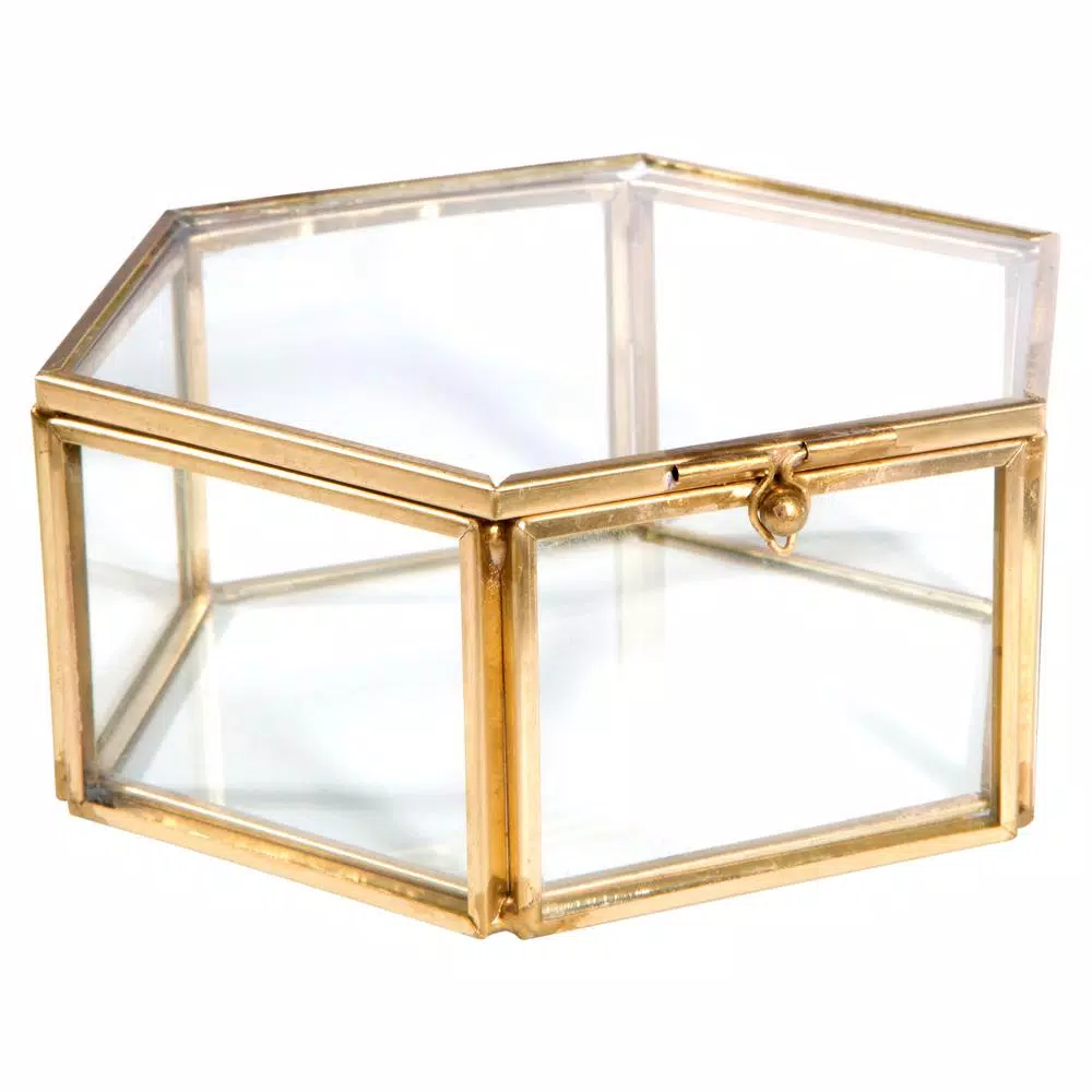 Home Details Vintage Gold Hexagon Glass Keepsake Box