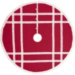 VHC Brands 48 in. Red Margot Farmhouse Christmas Tree Skirt with Diamond Cut Lace thumbnail 1