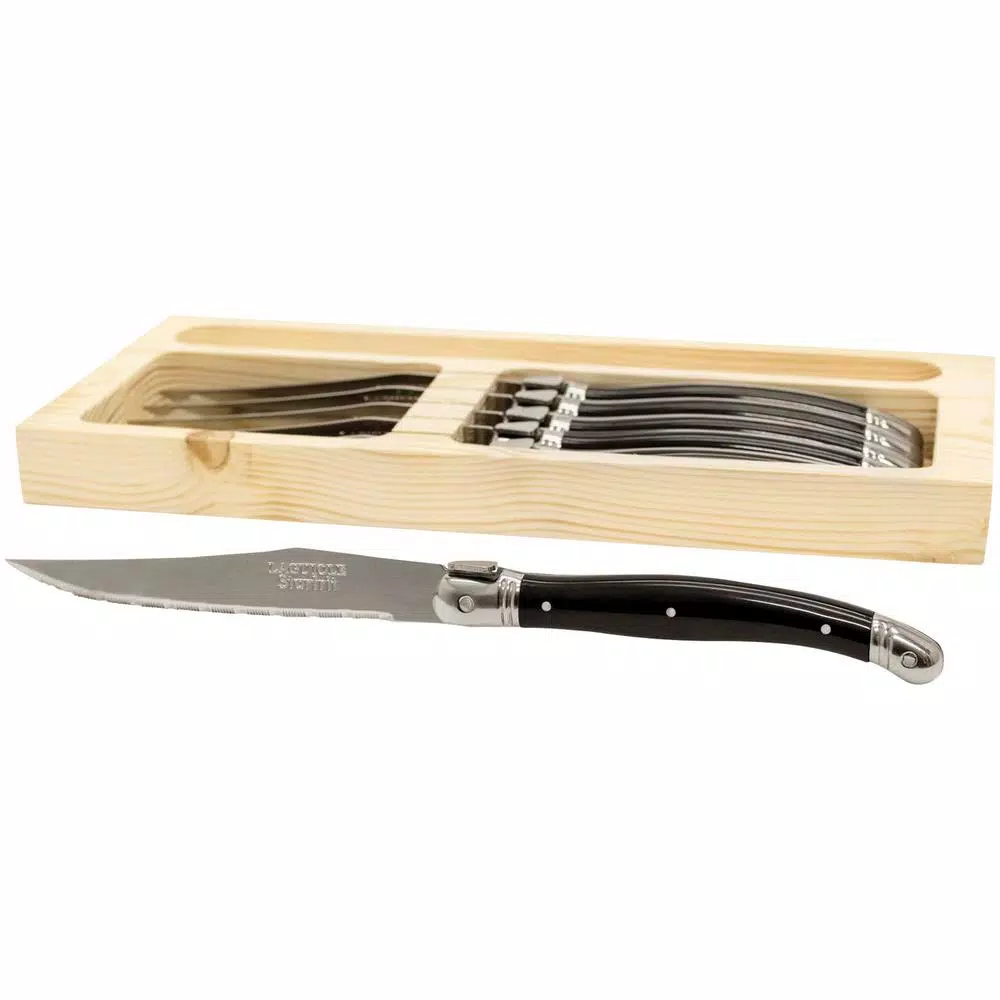 Starfrit European-Style Steak Knife Set, 6-Piece Stainless Steel with Pinewood Storage Box