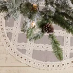 VHC Brands 21 in. Grey Margot Farmhouse Christmas Tree Skirt with Diamond Cut Lace thumbnail 4