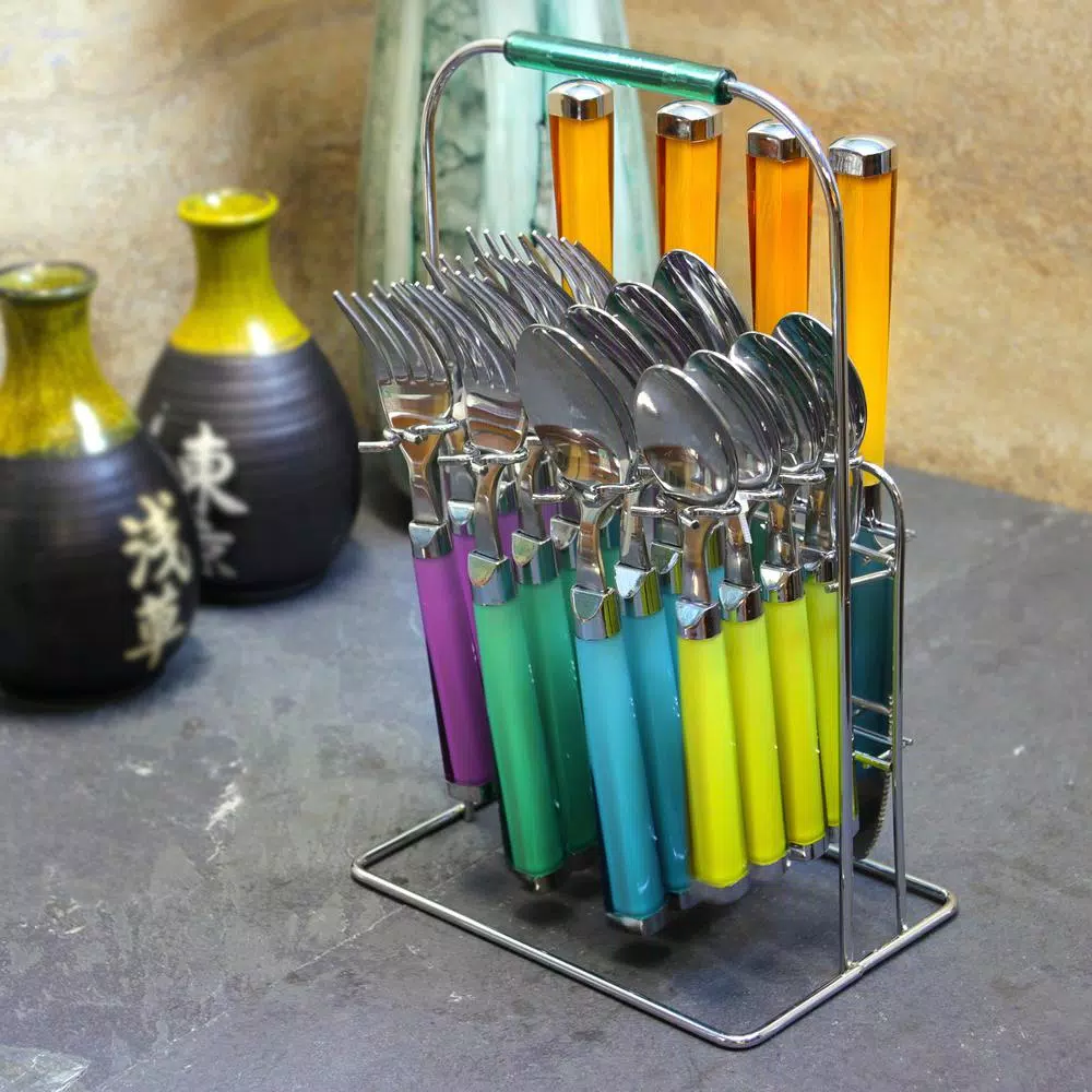 Gibson Home Pastel Extravaganza 20-Piece Stainless Steel Flatware Set with Hanging Rack, Service for 4