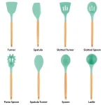 MegaChef 9-Piece Mint Green Silicone and Wood Kitchen Utensil Set with Ceramic Holder thumbnail 2