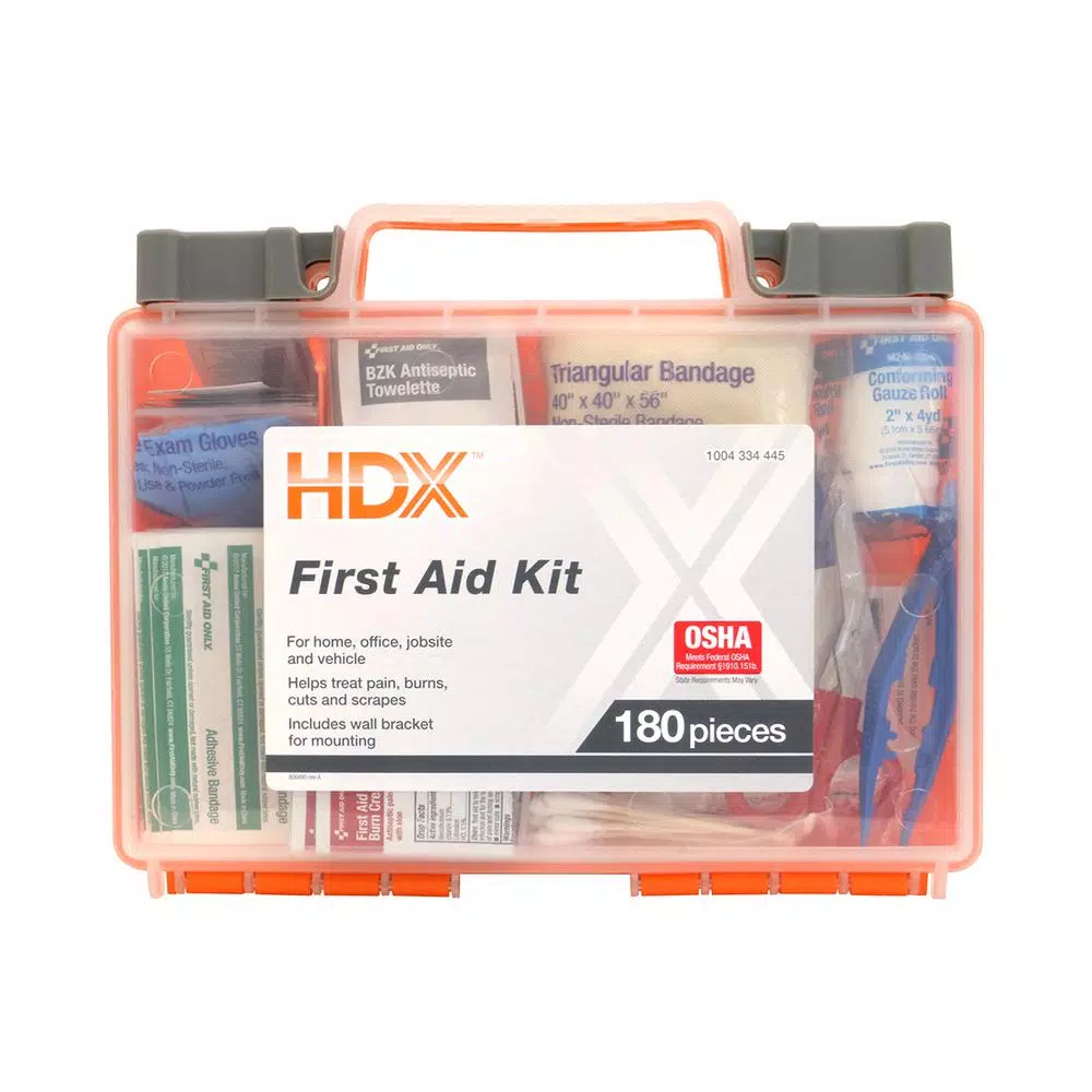 HDX 180-Piece First Aid Kit with Clear Protective Case