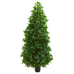 Nearly Natural 5ft. Bay Leaf Artificial Cone Topiary Tree - Indoor/Outdoor UV-Resistant Greenery thumbnail 1