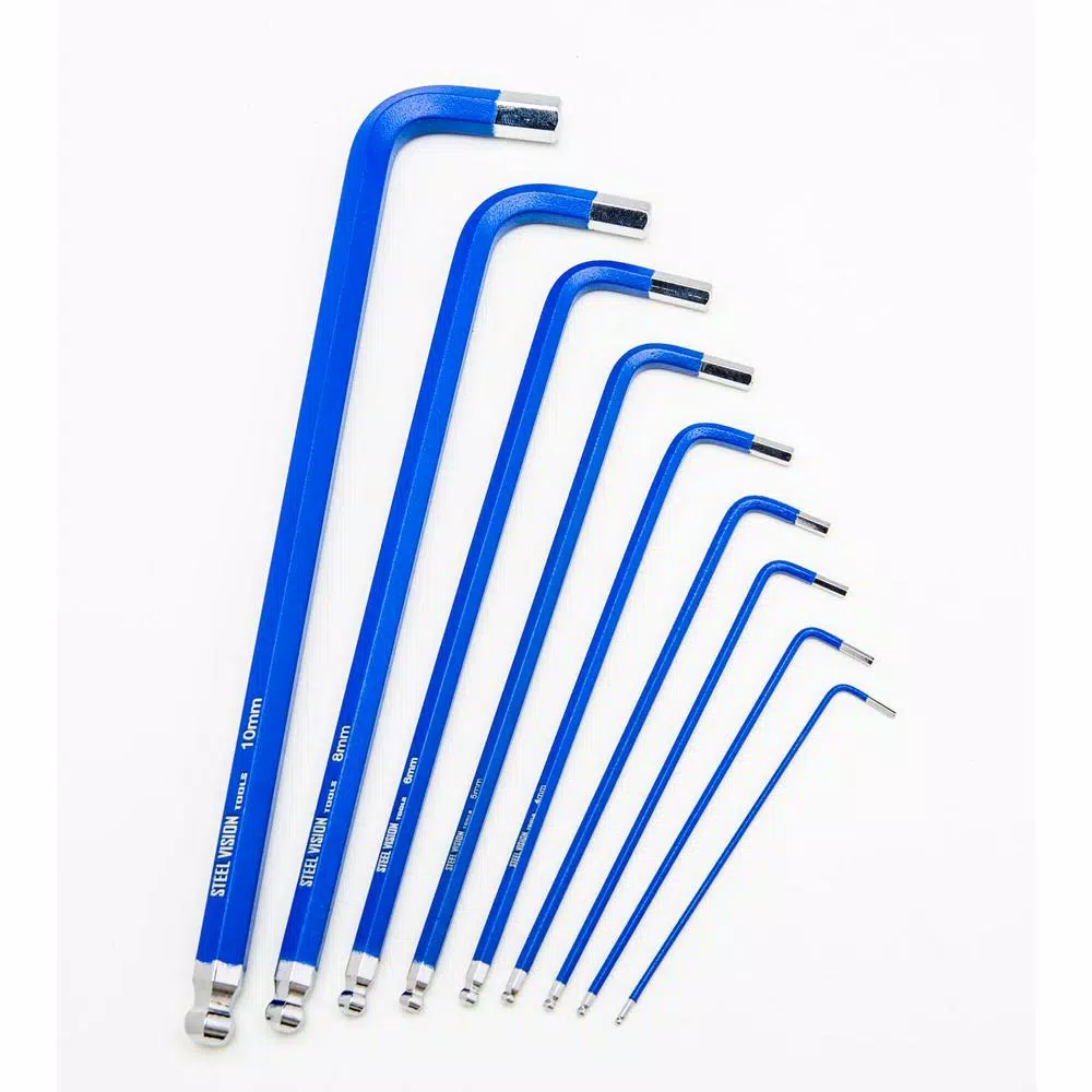 Steel Vision 9-Piece Metric Extra Long Ball Point Hex Key Wrench Set, Blue