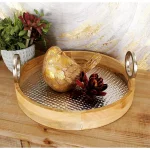 LITTON LANE Rustic Mango Wood and Hammered Aluminum Round Serving Tray Set of 2 thumbnail 1