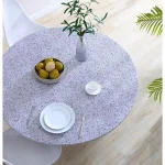 Brielle Home 48" Round Cotton Fabric Fitted Table Cover, Grey Granite Stone Pattern thumbnail 2
