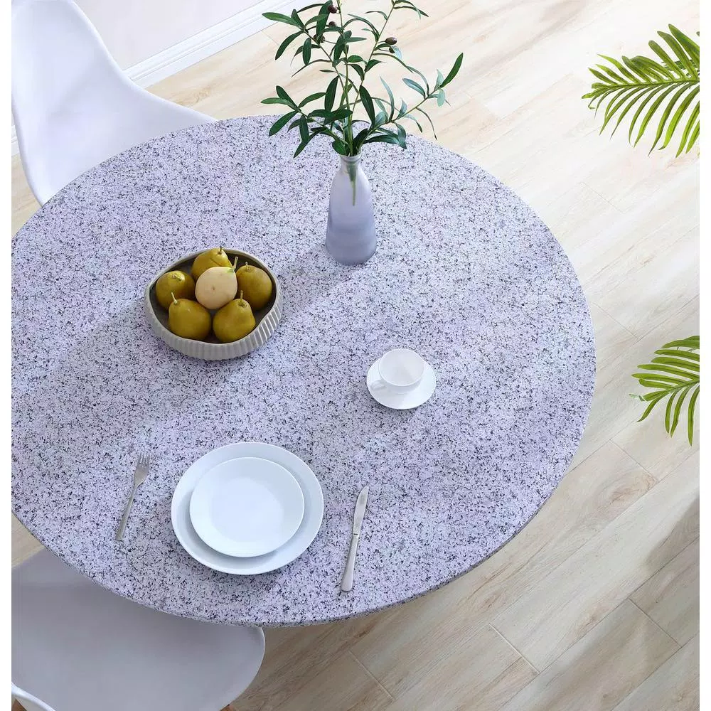 Brielle Home 48" Round Cotton Fabric Fitted Table Cover, Grey Granite Stone Pattern