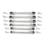 TEKTON 6-Piece Metric Flex-Head Ratcheting Box End Wrench Set, 8-19 mm thumbnail 3