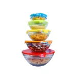 Home Basics 5-Piece Glass Bowl Set with Colorful Plastic Lids thumbnail 3