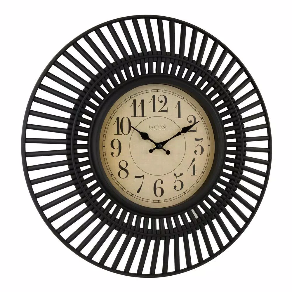 La Crosse Clock 20 in. Covington Quartz Round Wall Clock with Matte Black Frame
