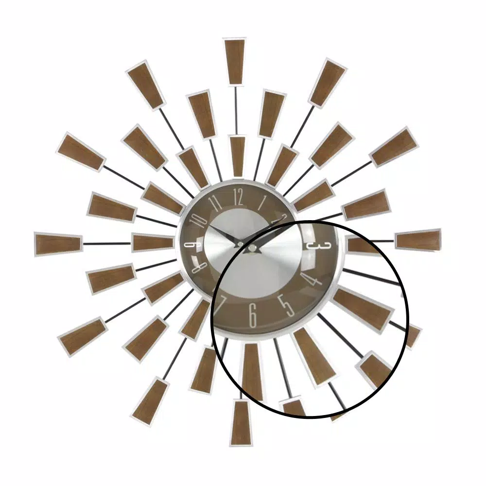 LITTON LANE 22 in. Modern Sunburst Round Wall Clock with Black Iron Rays and Brown Tips