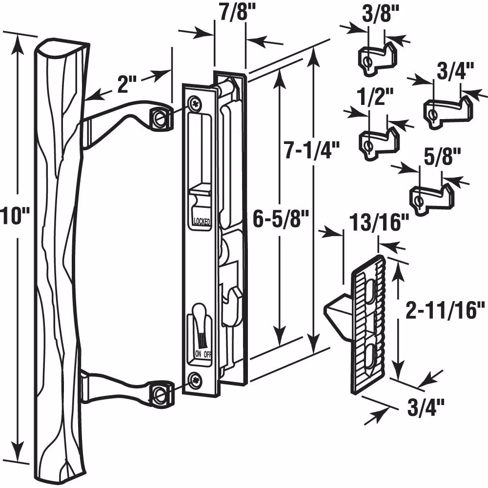 Prime-Line Black Diecast and Wood Sliding Glass Door Handle Set, 6-5/8 in. Hook Style Flush Mount, Keyed