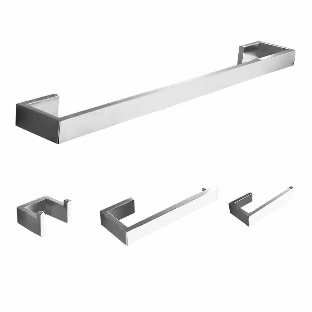 Boyel Living Stainless Steel 4-Piece Bathroom Accessories Set - Silver Wall Mounted Hardware Kit