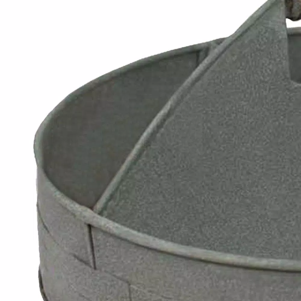Benzara Round Galvanized Steel Divided Serving Tray with Wood Handles, Gray