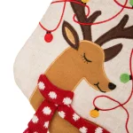 Glitzhome 21 in. LED Embroidered Linen Christmas Stocking - Reindeer Design thumbnail 6