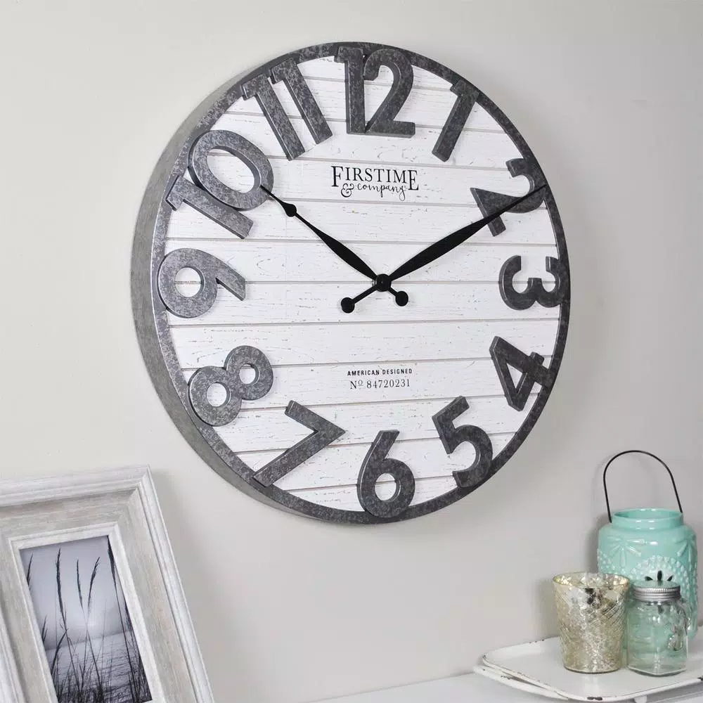 FirsTime & Co. Sawyer Shiplap Wall Clock, 18-in Round Rustic Farmhouse Decor