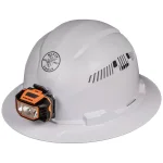 Klein Tools Vented Full Brim Hard Hat with Integrated Headlamp, Class C Type 1, White thumbnail 1