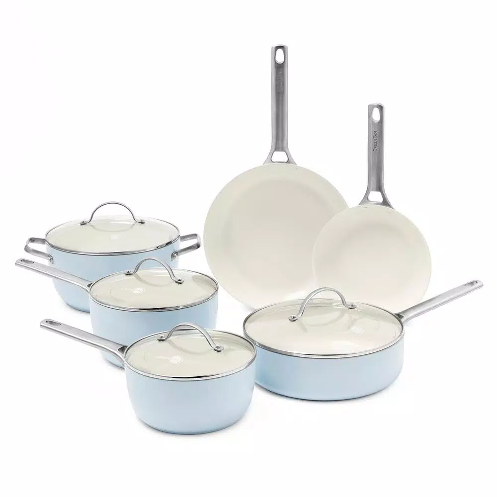 GreenPan Padova 10-Piece Ceramic Nonstick Cookware Set, Light Blue