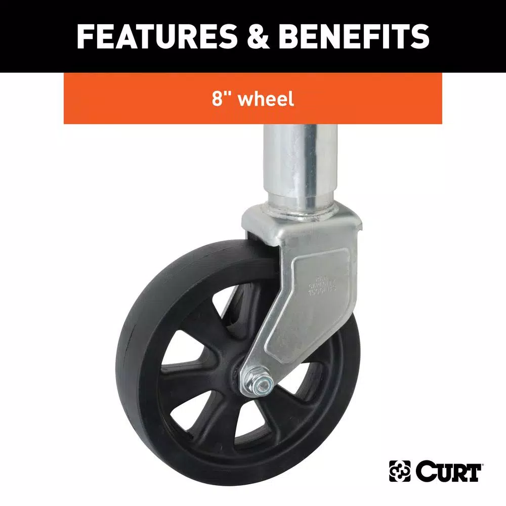 CURT Marine Trailer Jack with 8" Wheel, 1,500 lbs. Capacity, 10" Travel