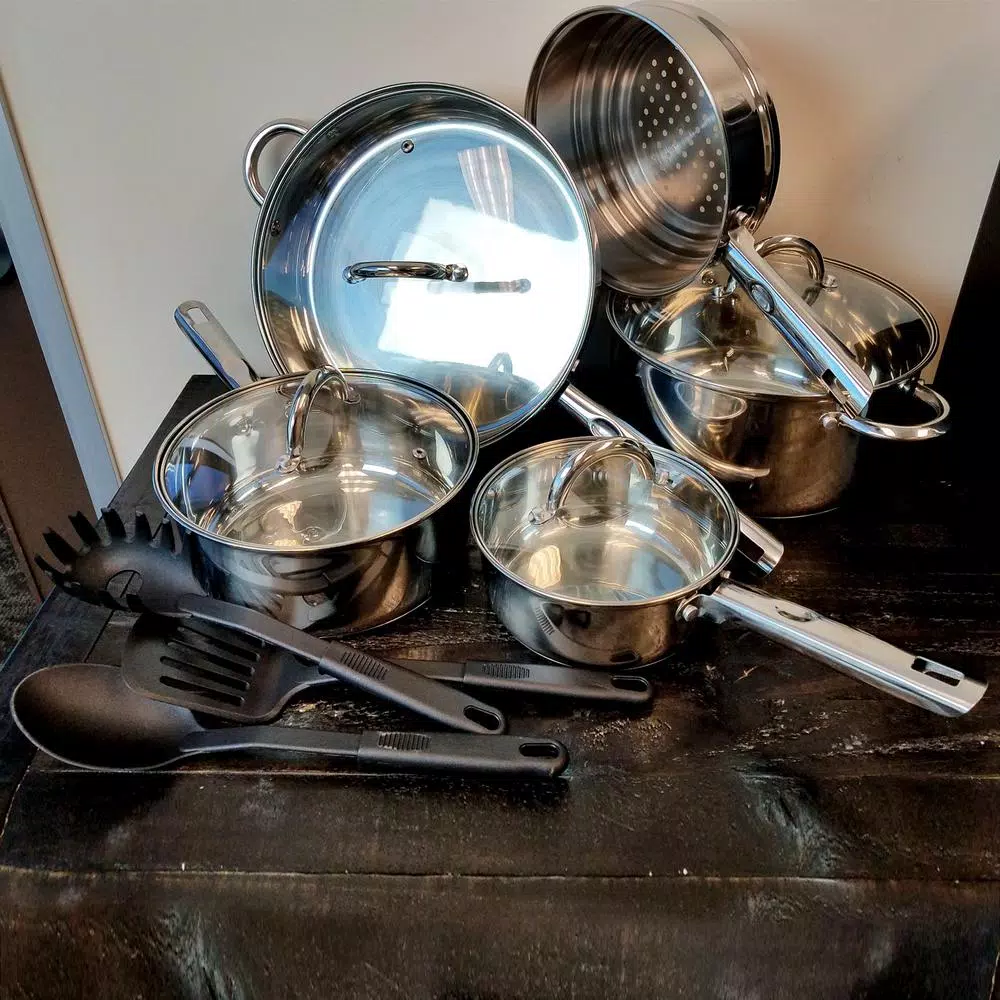 Gibson Home Cuisine Select Abruzzo 12-Piece Stainless Steel Nonstick Cookware Set with Utensils