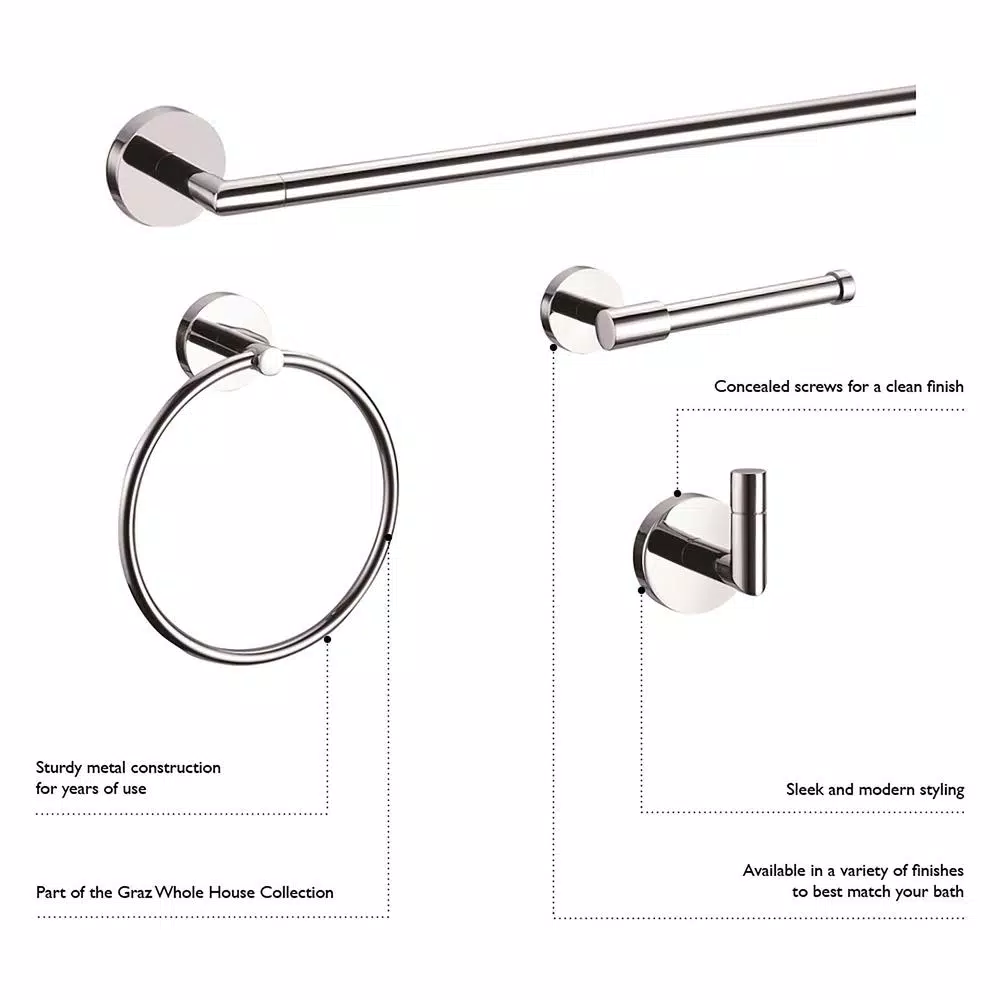 Design House GRAZ Park Polished Chrome Towel Ring - Modern Zinc Hand Towel Holder