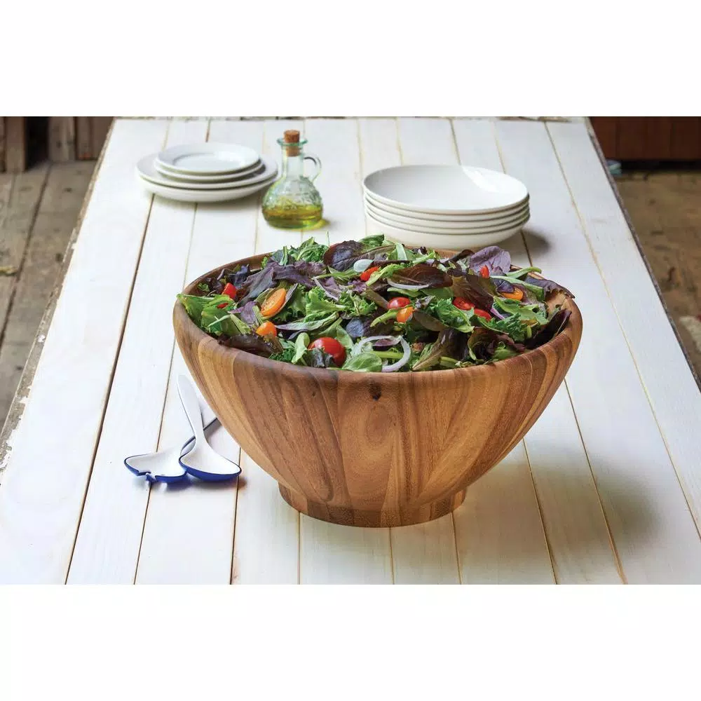 Ironwood Gourmet Large Salinas Acacia Wood Salad Bowl, 12-inch Round Serving Bowl
