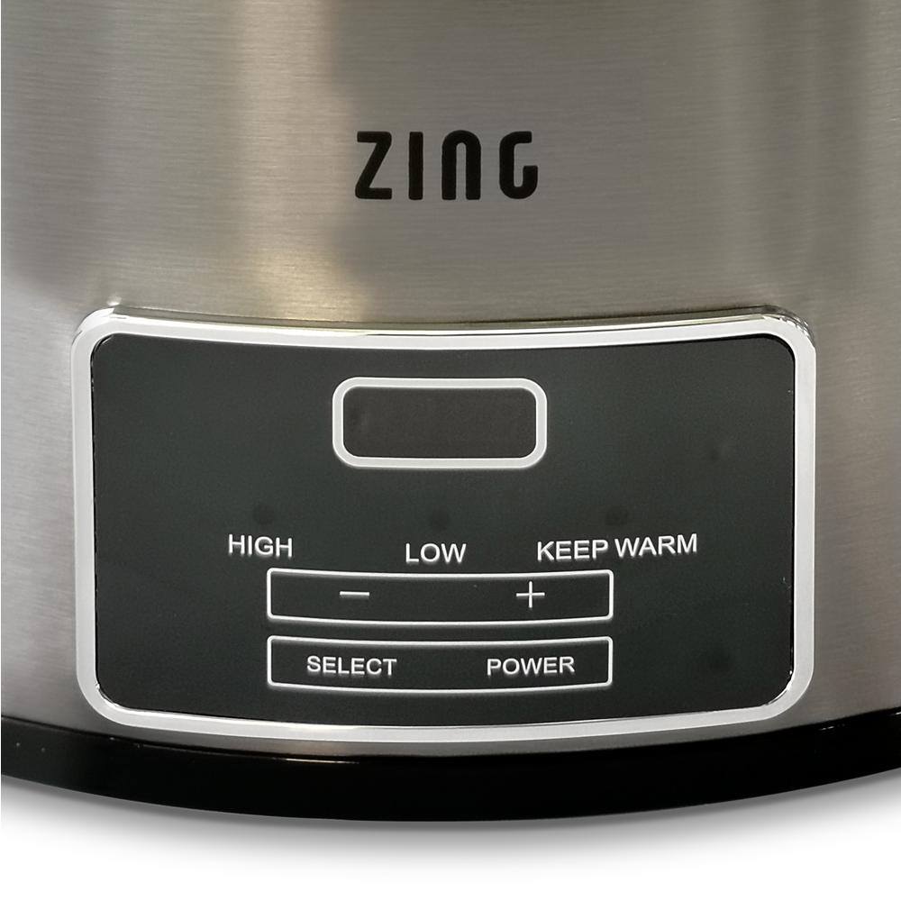 Zing 6 Qt. Oval Dark Stainless Steel Programmable Slow Cooker with Glass Lid