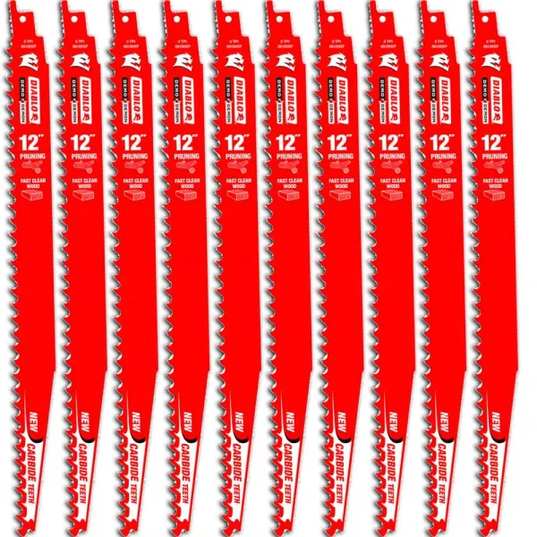 Diablo Demo Demon 12 in. Carbide Pruning and Clean Wood Reciprocating Saw Blades, 3 TPI, 10-Pack