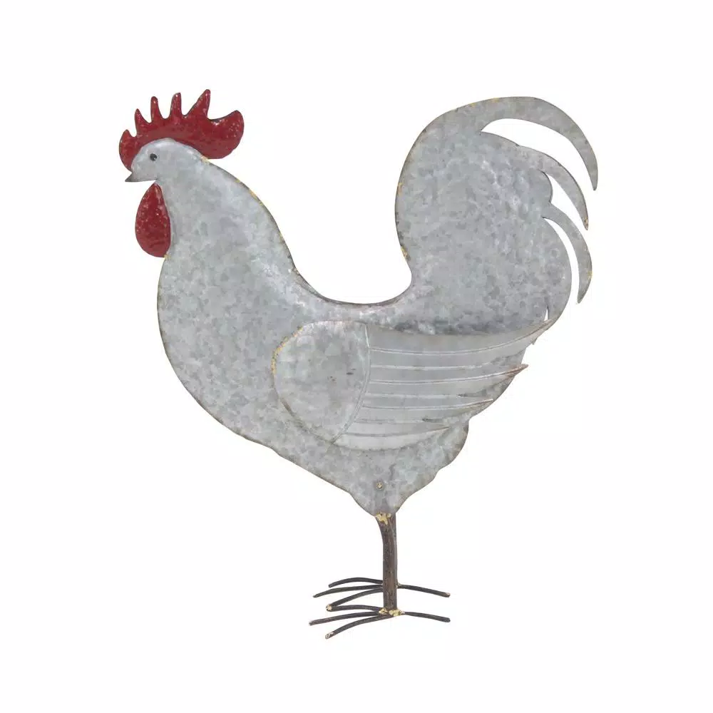 LITTON LANE 20 in. Standing Hen Iron Sculpture - Distressed White Farmhouse Rooster Decor