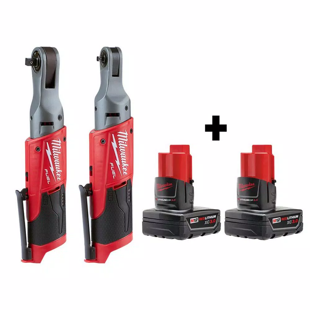 Milwaukee M12 FUEL 12V Cordless Ratchet Kit with 3/8 in. & 1/4 in. Ratchets and Two 3.0 Ah Batteries
