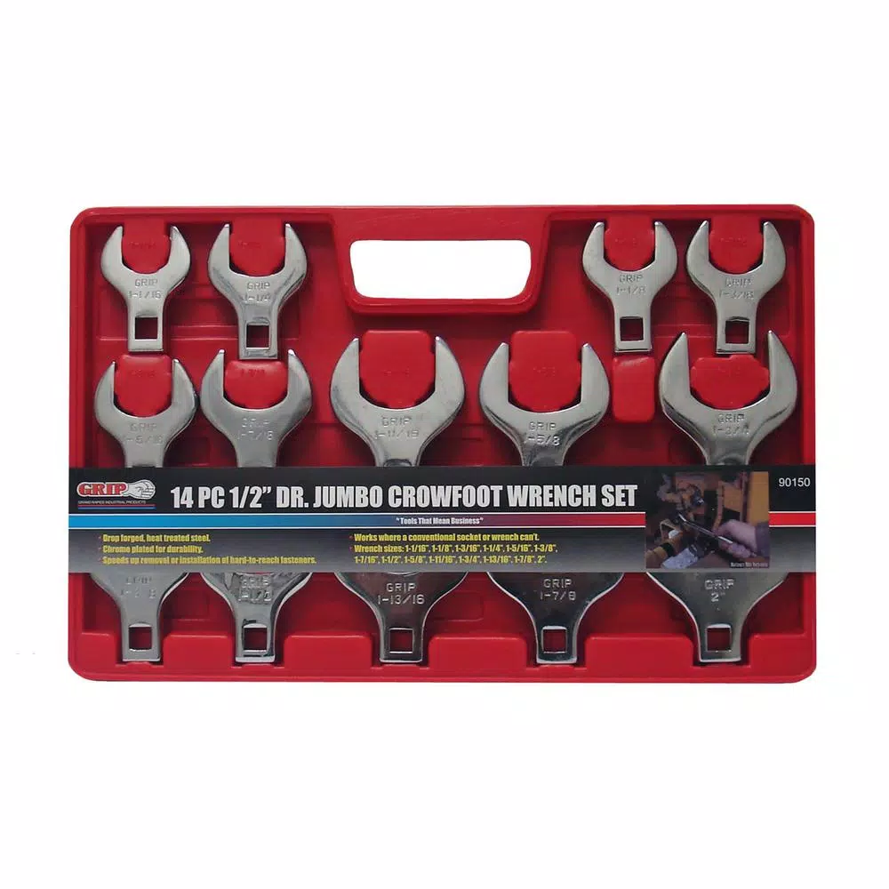 Grand Rapids Industrial Products 1/2 in. Drive SAE Jumbo Crowfoot Wrench Set, 14-Piece
