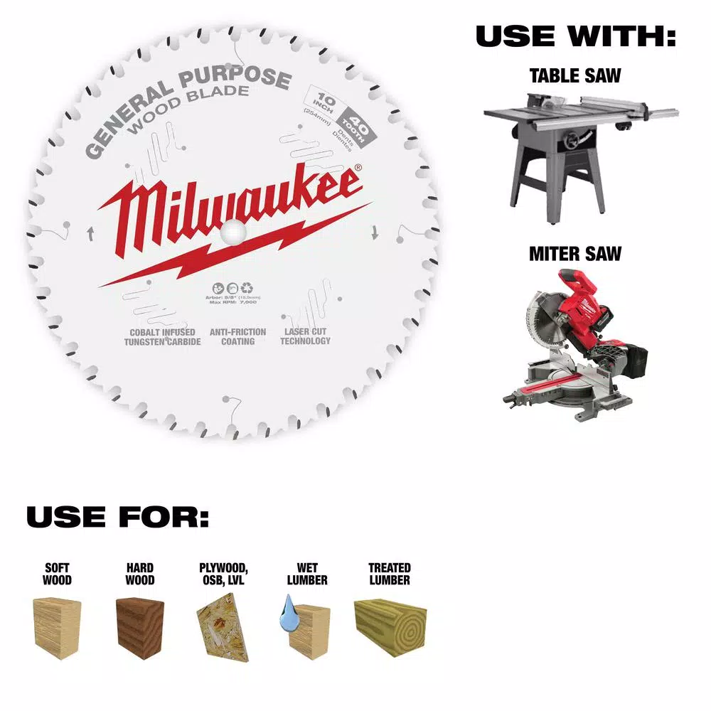 Milwaukee 10 in. 40-Tooth General Purpose Circular Saw Blade, 5/8 in. Arbor