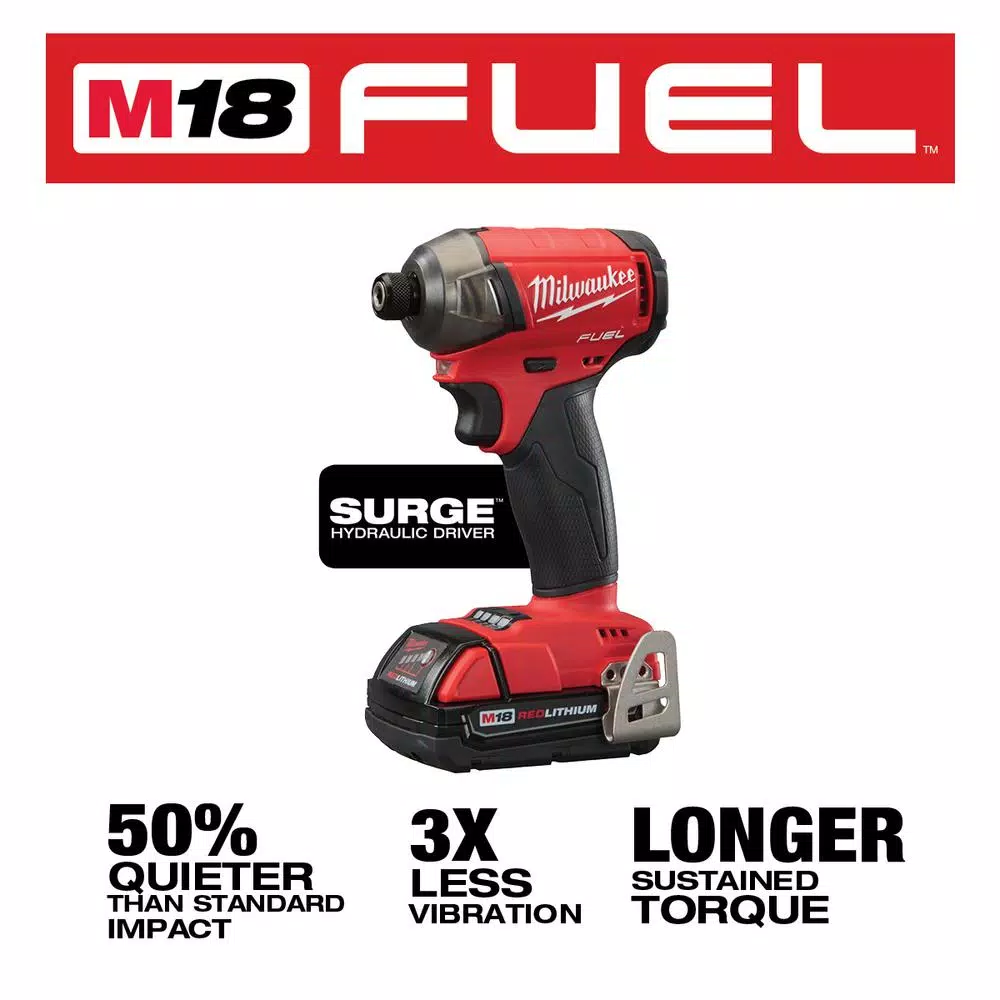 Milwaukee M18 FUEL SURGE 1/4 in. Hex Hydraulic Impact Driver Kit w/ (2) 2.0 Ah Batteries & Charger