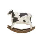 LITTON LANE Rectangular Polystone Cow Sculpture on Curved Wood Rocker - Farmhouse Decor thumbnail 2
