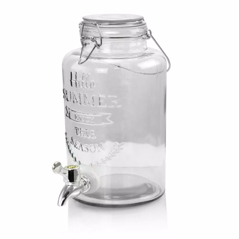 Gibson Home Bayfront Summer 2.6 Qt. Glass Drink Dispenser with Wire Bail Handle