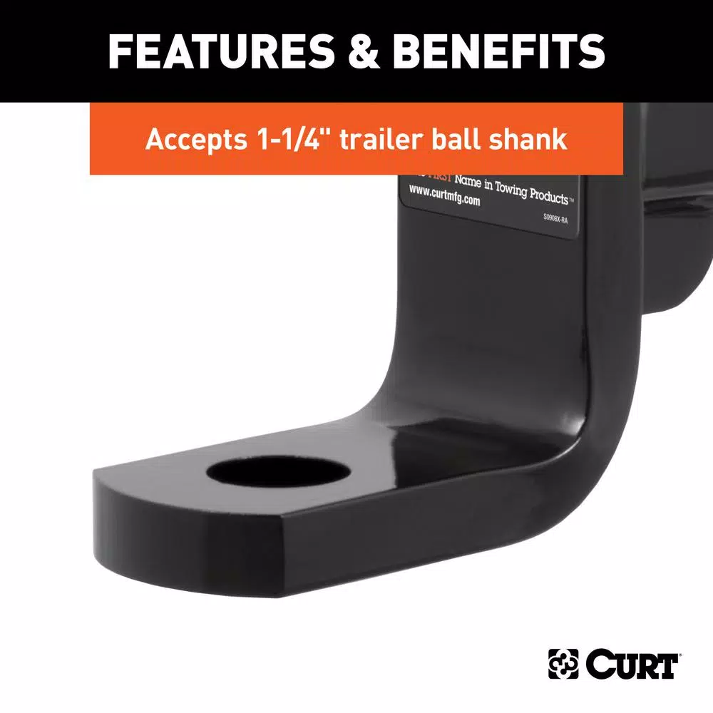 CURT Class 4 Ball Mount, 2" Receiver, 10,000 lbs Capacity, 8" Drop / 6.75" Rise