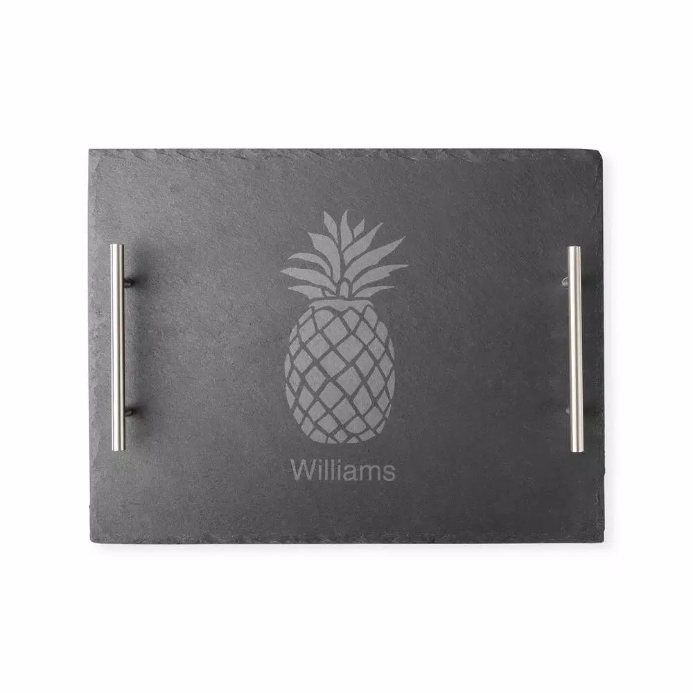 Cathy's Concepts Personalized Pineapple Slate Serving Board with Stainless Steel Handles