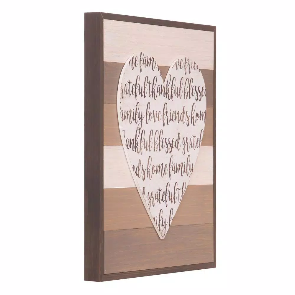 Pinnacle Patton Wall Decor 18x18 Thankful Grateful Blessed Cut-Out Heart Wood Sign